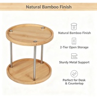Plateau de rangement rond en bambou à 2 niveaux, étagère d'organisation pour comptoir de bureau, support de présentation multi-usages pour cuisine, salle de bain, bureau