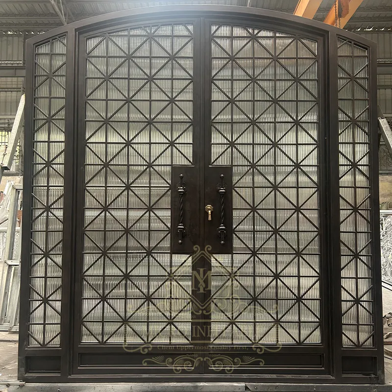 Desain kisi pintu masuk Depan Keselamatan desain gerbang besi Interior pintu keamanan ganda pintu masuk Depan besi tempa pintu