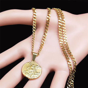 Collana con Ciondolo Arcangelo <span class=keywords><strong>San</strong></span> Michele in Acciaio Inox Placcato Oro 18K Stile Retrò per Uomo e Donna - Product Image 5