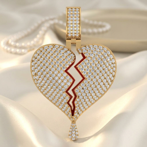 Collar con Colgante de Diamante en Forma de Corazón Roto, Joyería Hip Hop, Chapado en Oro, Plata, Diamantes, Regalo de Lujo para Bodas y Fiestas - Product Image 1