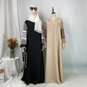 Elegant Soft Linen Abaya Robe With Palestine Keffiyeh <b>Printed</b> Sleeve Detailing Modest <b>Islamic</b> Women Clothing for Ramadan 6827 - Product Image 4