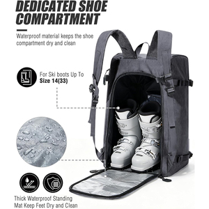 60L Ski <b>Boot</b> Bag Backpack with Vacuum Pump Snow Drainage Hole Waterproof <b>Boot</b> Compartment Helmet Goggle Storage <b>Standing</b> Mat Fit - Product Image 4