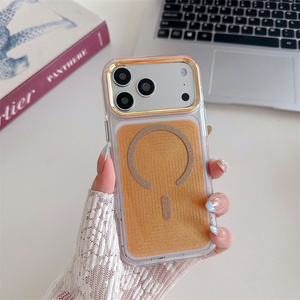 Funda Magnética Transparente con Brillantina para iPhone 17 16 15 Pro Max, Textura Brillante a Rayas, IMD, Cubierta Trasera Original - Product Image 1