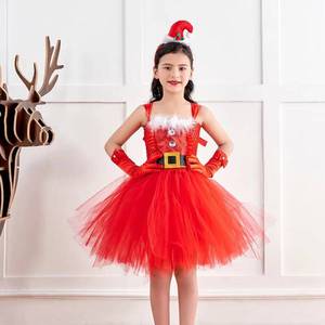 Robe de Noël rouge pour enfants avec tutu et accessoires de tête, tenue de Père Noël pour filles, collection 2026, offre spéciale - Product Image 2