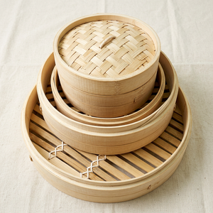 Premium Natural <b>Bamboo</b> Steamer Set - 3 Layer Handwoven Dim Sum Basket with Chopsticks for Commercial Asian Cuisine - Product Image 1