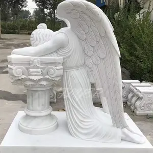 Cemetery Angel Heart Monument Hand Carving White Marble Weeping Angel Headstone Tombstone