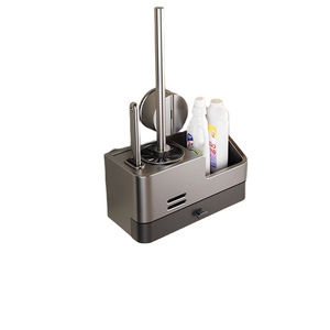 Soporte para escobilla de baño, ventosa montada en la pared, diseño rectangular moderno, fácil de limpiar, gris pólvora, blanco lechoso - Product Image 5