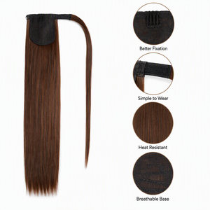 Hochtemperaturfaser <span class=keywords><strong>Magic</strong></span> Tape Wrap-Around Pferdeschwanz-Verlängerung Seidig Glatter Synthetischer Haarteil Falscher Pferdeschwanz für Frauen - Product Image 1
