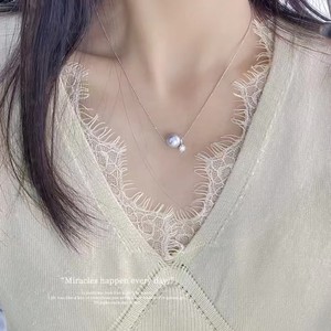 จี้ไข่มุกอะโกย่า 7-8 มม. ไข่มุกน้ำทะเลธรรมชาติทรงกลม โซ่เงิน 925 คลาสสิก สง่างาม ประดับด้วยกรงเล็บ สำหรับผู้หญิง - Product Image 2