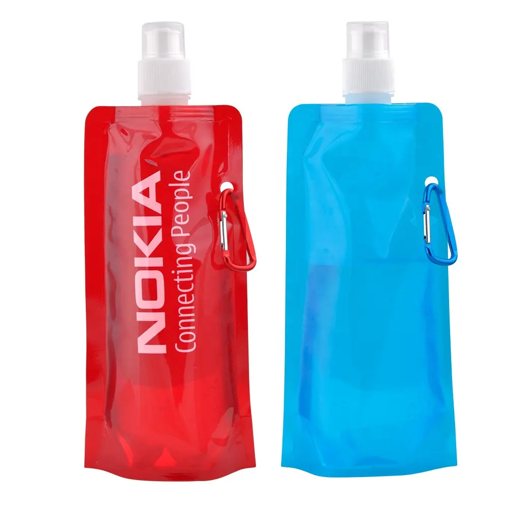 नि: शुल्क नमूने कस्टम 17 oz बंधनेवाला <span class=keywords><strong>पानी</strong></span> की बोतल बैग 480ML पर्यावरण के अनुकूल Foldable प्लास्टिक पीने की बोतल