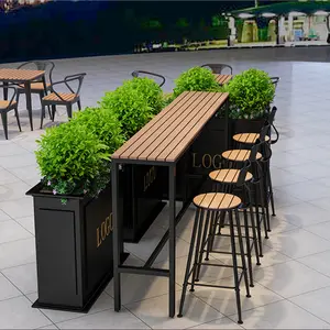 Nouveau mobilier d'extérieur de loisir Table de bar à café d'extérieur en plastique et bois à ossature métallique pour balcon