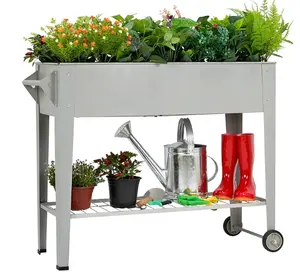 High Quality Moveable Elevated Planter Box Gardening Wheeled Plant Growth Box Outdoor Raised Garden Bed