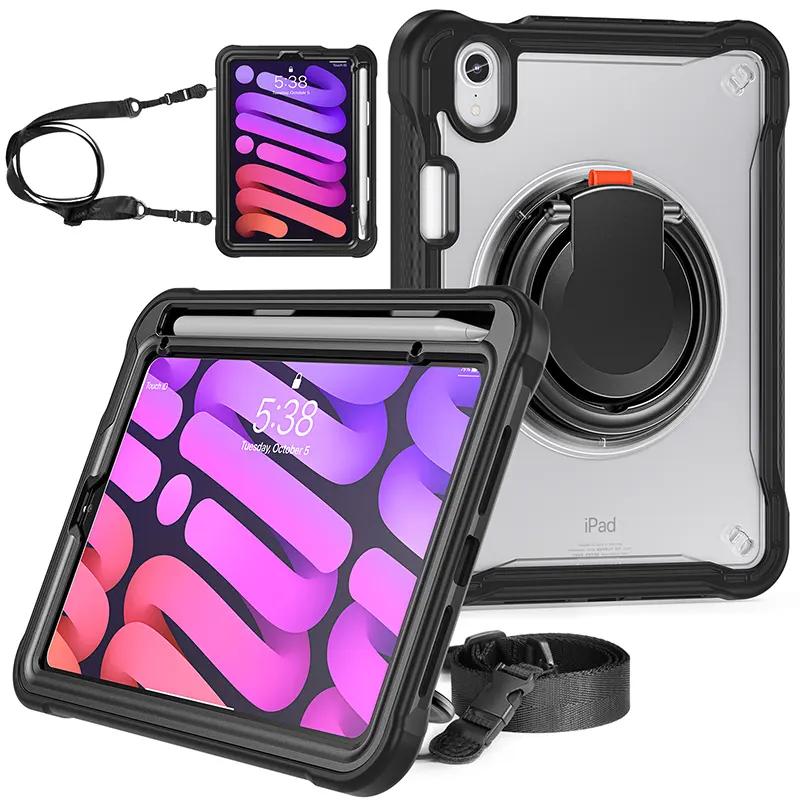 Drop proof tablet case for iPad Mini 6 8.3 inch 2021 built in shoulder strap 360 rotate Grip
