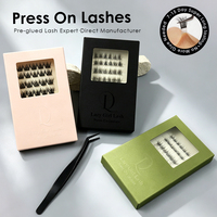 Extensions de cils auto-adhésives sans bande, effet volumineux, taille personnalisée, couleur marron, vente en gros, boîte acrylique, Royaume-Uni, France, Europe