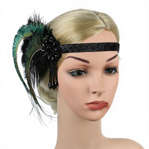 Accessoires de <span class=keywords><strong>cheveux</strong></span> rétro pour femmes des années 1920, style <span class=keywords><strong>Gatsby</strong></span>, plumes de paon noires, strass, accessoires de <span class=keywords><strong>cheveux</strong></span> pour fête de vacances - Product Image 3