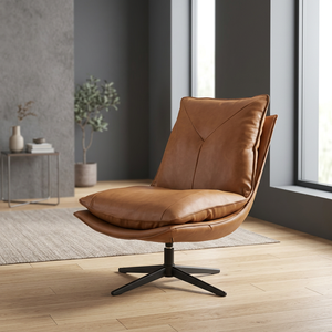 Modern Leather Leisure Chair Solid Back Swivel Design Contemporary Living Room Furniture - Product Image 2