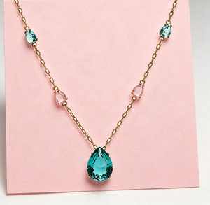 Collier en laiton plaqué or avec perles de cristal en forme de goutte d'eau pour femme, bijoux superposés multicolores en forme de larme, vente en gros - Product Image 1