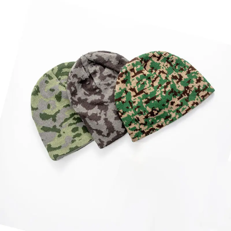 Mens Or Women Winter Crochet Beanie Knit Hat Custom Jacquard Camouflage Acrylic Beanie Custom Logo