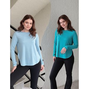 FOXA Paquete de 2 camisetas deportivas de manga larga para mujer, UPF 50, ligeras, atléticas, para correr y hacer senderismo - Product Image 3