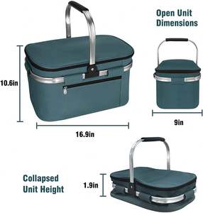 Custom Striped Polyester Insulated Cooler Bag Picnic Basket and Portable Grocery Cooler Kit Leakproof and Collapsible - Product Image 6