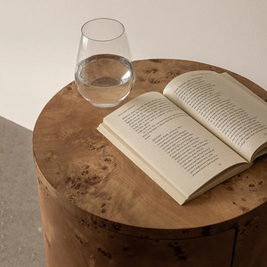Comodino in Legno Massello di Alta Qualità con Impiallacciatura in Legno Nodoso, Tavolino <span class=keywords><strong>Rotondo</strong></span> da <span class=keywords><strong>Letto</strong></span> - Product Image 5