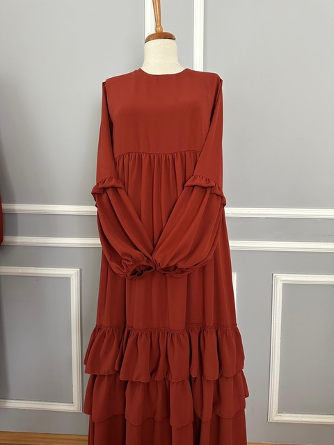 Loriya Dubai Style Summer Elegant Polyester Layered Cake Skirt Abaya for Muslim Women Modest Islamic Fashion Long Flowy Dress