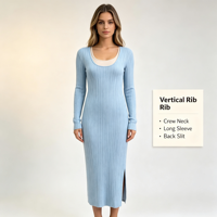 Athena Maxi – Robe pull longue en maille côtelée bleue pour femme, personnalisable OEM & ODM, haute qualité, vente en gros