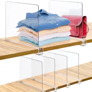 Divisor de prateleira em acrílico transparente para prateleiras de madeira e organizadores de roupas/separadores de bolsas, ideal para armários de cozinha e quartos