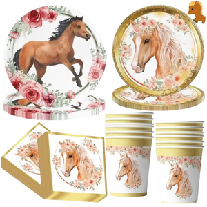 Ensemble de vaisselle et de serviettes à thème cheval DAMAI, 4 couleurs, imprimé offset, vaisselle en papier, fournitures pour célébrations d'anniversaire - Product Image 2