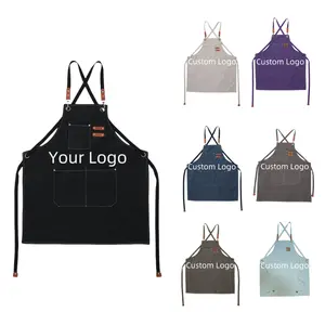 Custom Logo Printed Kitchen Cooking Chef Aprons Embroidery Logo Promotion Waterproof Apron 100% Organic Cotton Canvas Apron