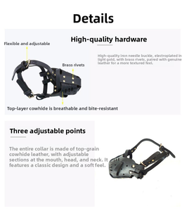 Bozal de Cuero Personalizado para Perros, Marca Privada, OEM ODM, Transpirable, de Piel de Vaca, Máscara de Seguridad para Mascotas, Compra al por Mayor, Equipo de Protección Resistente para <span class=keywords><strong>Akita</strong></span> - Product Image 6