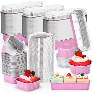 Mejor Precio de Fábrica: Caja de Aluminio para Alimentos, Bandeja Desechable, Vaso para Hornear, Paquete de Papel de Aluminio, Mini Molde para Pan de 200ml con Tapas de Plástico - Product Image 1