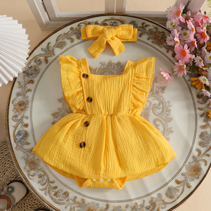 Conjunto <span class=keywords><strong>de</strong></span> Ropa para Bebé Recién Nacido <span class=keywords><strong>de</strong></span> 0 a 1 Año, Mono <span class=keywords><strong>de</strong></span> Verano con Mangas con Volantes y Cuello Cuadrado + Diadema - Product Image 2