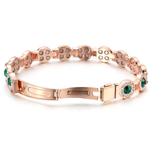 سوار سلسلة مغناطيسية مرصع بالكريستال والراين ذهبي وردي للنساء - مجوهرات عصرية لحفلات الزفاف - Product Image 4