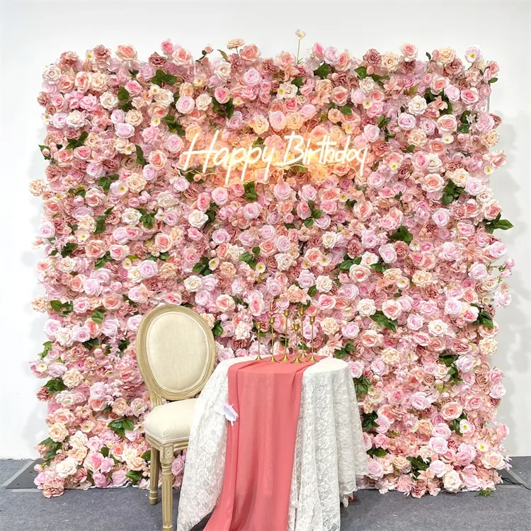 Artificial Silk Pink Rose Flower Wall Wedding Flower Backdrop Arrangement Decor