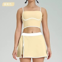 Ensemble de sport pour femme : débardeur color block à séchage rapide, soutien-gorge antichoc intégré, tenue de yoga très extensible pour l'été et l'entraînement