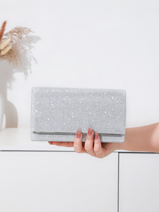 Sac de soirée de luxe carré Bell pour femme, pochette minimaliste scintillante avec barre en acier, sac à main brillant pour fête - Product Image 2