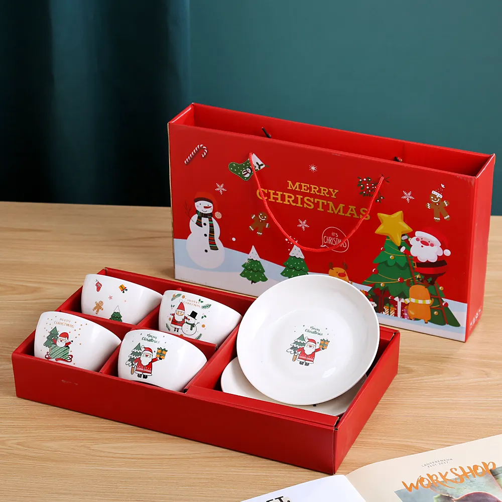クリスマスボウルプレート装飾ディナーセットクリスマスセラミック食器ギフトボックス