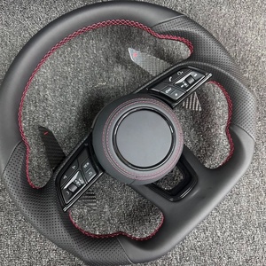 Volant en cuir à fond plat Sport de haute qualité pour Audi S6 S7 A4 A5 A6 A7 Q3 Q5 A3 S3 S8 R8 cuir perforé <span class=keywords><strong>noir</strong></span> - Product Image 2