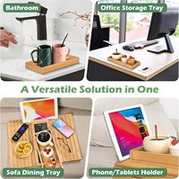 Bandeja Plegable de Bambú para Sofá, Mesa Magnética Desmontable para Brazo de Sofá con Soporte para Teléfono y Tablet