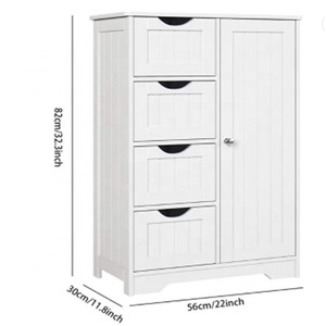 Armario de madera blanco con <span class=keywords><strong>4</strong></span> <span class=keywords><strong>cajones</strong></span>, 1 puerta, ahorro de espacio, para Baño - Product Image 2