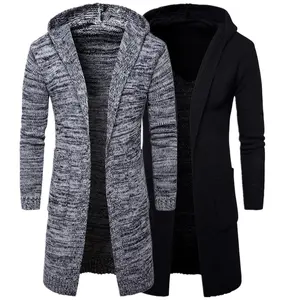 Nouveau style en gros tricoté mode hommes manches longues tricots manteau automne hiver longue longueur Cardigan pull à capuche