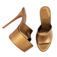 Mules à plateforme en similicuir doré 2026, 16 cm, matériaux haut de gamme, à enfiler, pour femme, idéales pour les soirées