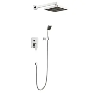 Square Wall Mounted Rainfall Shower Set Bathroom Waterfall Shower faucet with shower head and arm and Handheld Spray
