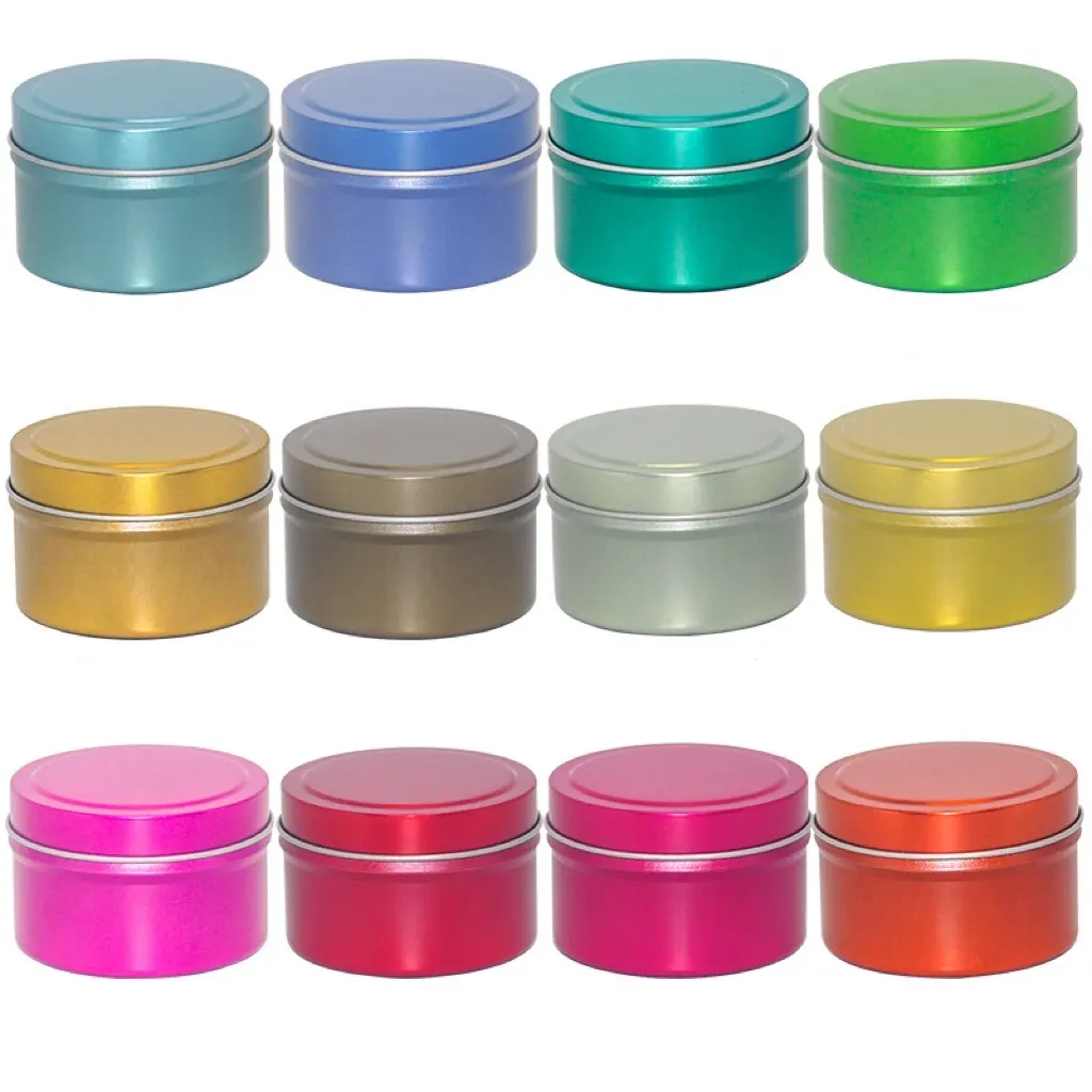 थोक 4oz रंगीन जार tins दौर सजावटी उपहार खाली टिन कर सकते हैं एल्यूमीनियम धातु मोमबत्ती tins