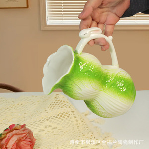Pot à lait en céramique Creative Relief Cabbage avec poignée lapin mignon, cadeau original, carafe à crème - Product Image 6