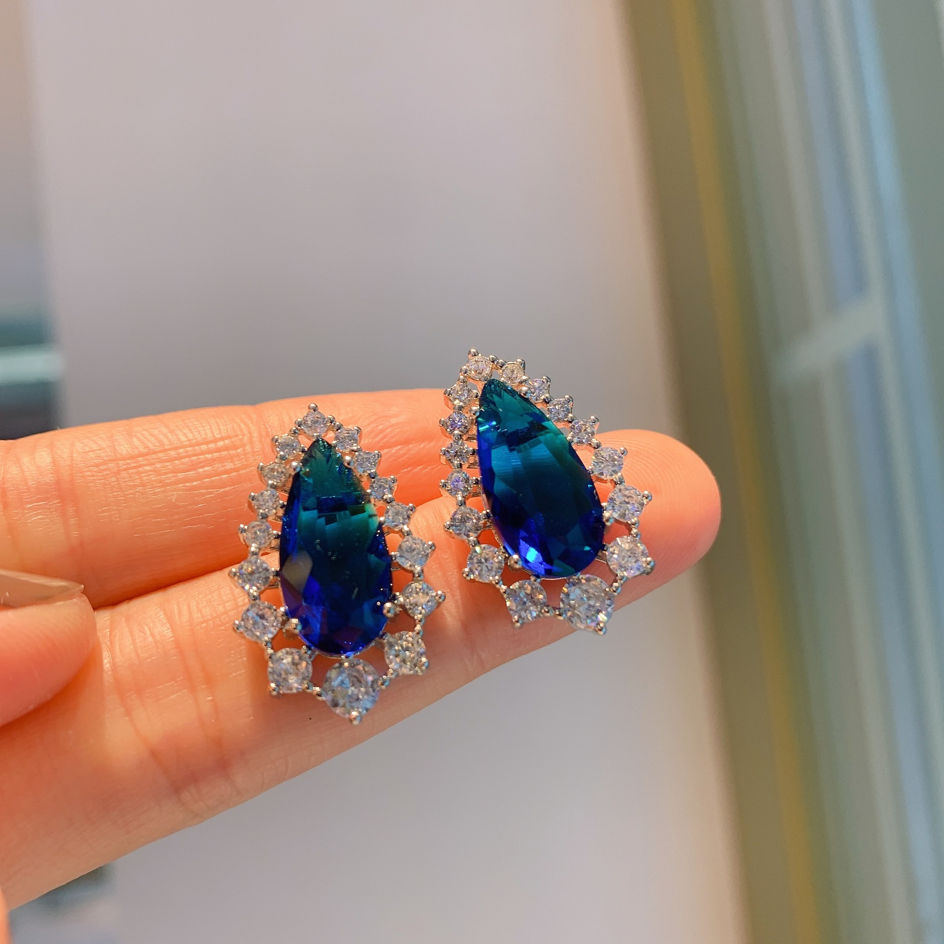 Blue glass stud earrings
