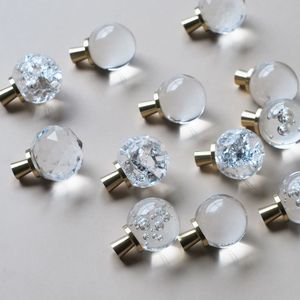 豪华欧洲黄铜钻石水晶玻璃抽屉门柜把手冰裂单孔旋钮拉 - Product Image 2