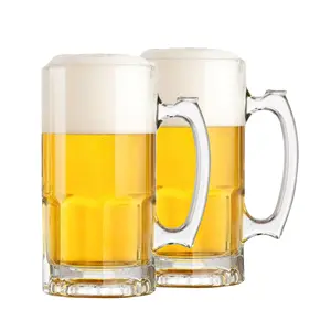 Vasos de cerveza transparentes elegantes de 380Ml al por mayor, taza Budweiser con asa, tazas de cerveza para fiesta de fútbol, cristalería