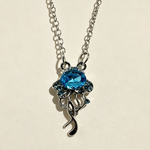 Cool Deep <b>Blue</b> Crystal Jellyfish <b>Necklace</b> with Dazzling Exquisite Luxury Coastal Vacation Style Collarbone Chain Choker <b>Necklace</b> - Product Image 1